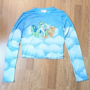 dolls kill x my little pony long sleeve blue shirt sz L sparkle magic mesh top